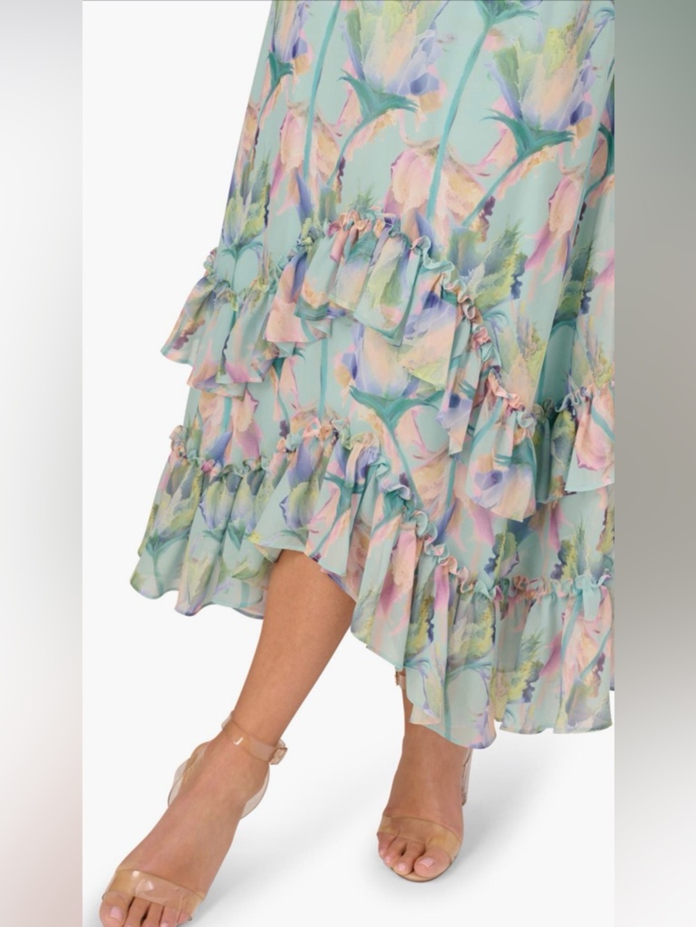 Adrianna Papell Pastel Floral High-Low Ruffle Skirt - Picture 5 of 9